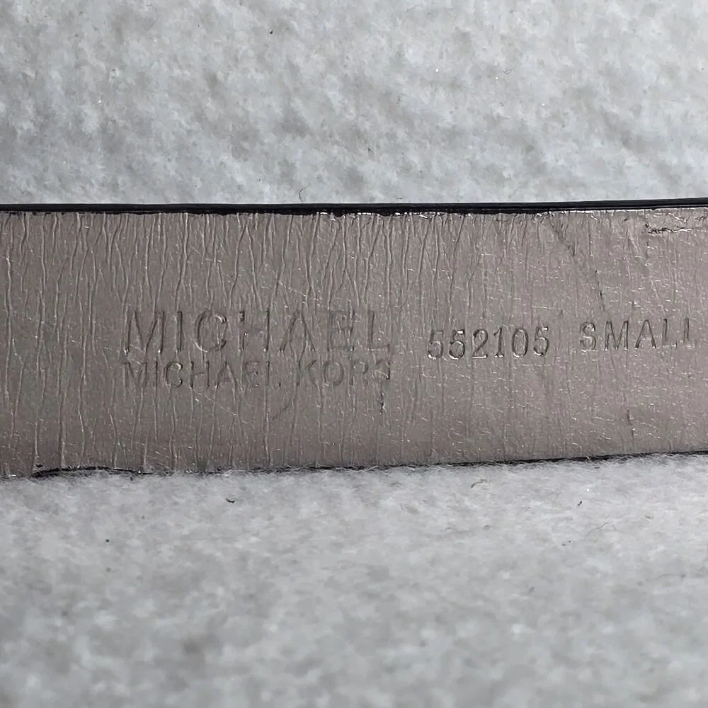 Michael Kors Genuine Leather Belt Black Silver Buckle 5 Metal Rings Small